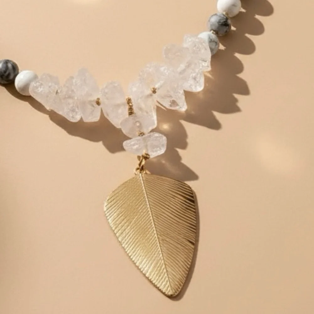 TERRA GEMMS Vault Series White Quartz Nugget Picasso Jasper Collectible Necklace - Picture 5 of 6